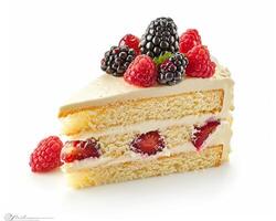 a piece of cake with berries on it photo
