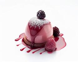 a dessert with berries and chocolate on top photo