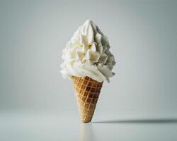 ice cream in a waffle cone on a gray background photo