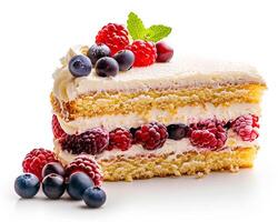 a piece of cake with berries on top photo