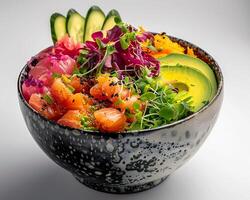 a bowl of food with a variety of vegetables and meat photo