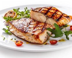 grilled salmon fillet with tomatoes and herbs photo