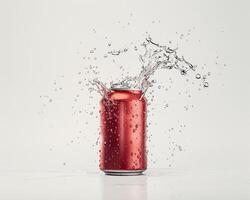 a can of soda being splashed with water photo