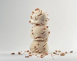 three scoops of ice cream are stacked on top of each other photo