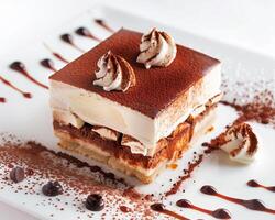 a piece of cake on a white plate photo