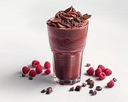 a chocolate shake with raspberries photo