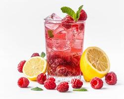raspberry lemonade with mint leaves and raspberries photo