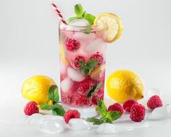 raspberry lemonade with mint and raspberries photo