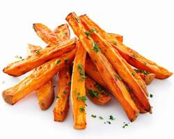 a pile of sweet potato fries with parsley photo