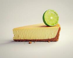 a slice of cheesecake with a lime on top photo