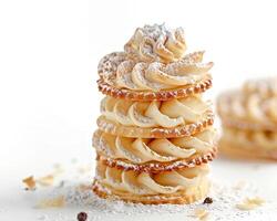 a stack of pastry with powdered sugar on top photo