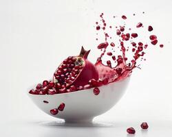 a pomegranate is being splashed into a bowl photo