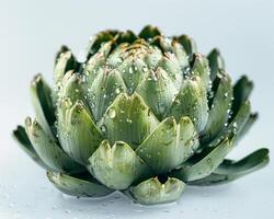 artichoke with water droplets on white background photo