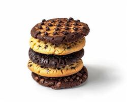 a stack of chocolate chip cookies on a white background photo