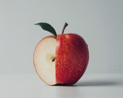 a red apple with a leaf on it photo