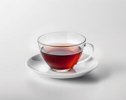 a cup of tea on a saucer on a white background photo