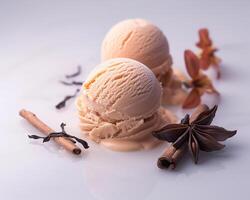 two scoops of ice cream with cinnamon and vanilla photo