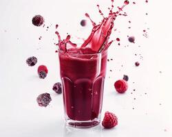 a glass of raspberry juice with a splash of red liquid photo