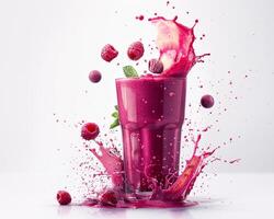 a smoothie with raspberry and water splash photo