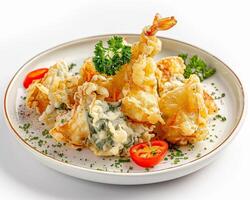 a plate of food with some vegetables and cheese photo