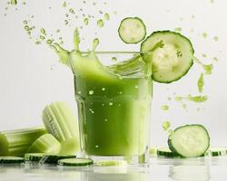 cucumber juice with splash and slices photo