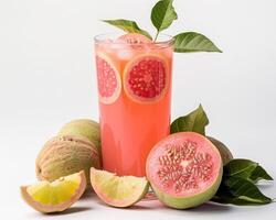 grapefruit juice with lemon slices and leaves photo