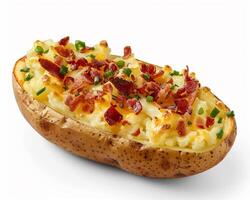 a baked potato with bacon and green onions photo