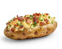A baked potato with bacon and chives photo
