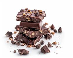 chocolate bar with nuts and chocolate on white background photo