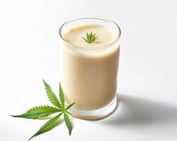 a glass of milk with a cannabis leaf on top photo