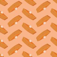 Autumn pumpkin pie with cream seamless pattern, autumn elements vector