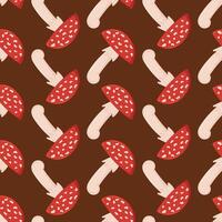 Autumn fly agaric mushroom seamless pattern, autumn elements vector