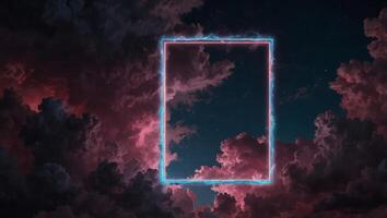 A neon square in the sky with clouds photo