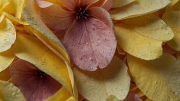 A close up of a bunch of yellow and pink flowers photo