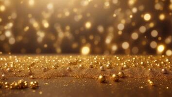 Christmas glowing golden background Gold holiday New year abstract glitter defocused background. photo