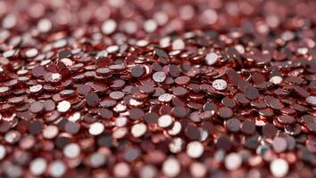 Close up of piles of pink shiny sequins, trendy and stylish modern sparkled pink backgrounds. photo