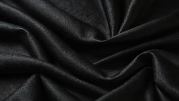 Empty smooth black silk fabric folded cloth background, luxurious fabric textile decoration for poster, banner or cover design, for luxury product display with copy space. photo