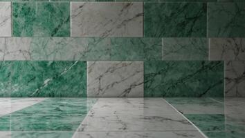 Empty white marble tabletop on fresh mint green tiles background, abstract modern backgrounds for show,ads,design product on display concept. photo