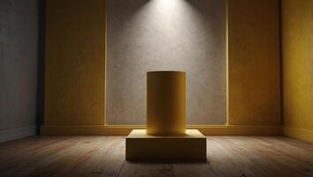 Empty room interior design or yellow pedestal display on vivid background with blank stand Blank stand for showing product, with light and shadow. photo