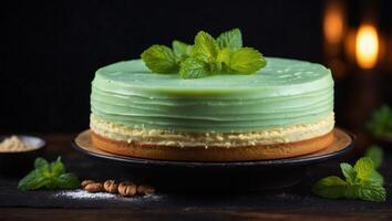 Esterhazy traditional cake with mint on black wooden background. photo