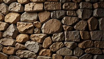 Empty wild stone cladding wall texture background, copy space. photo