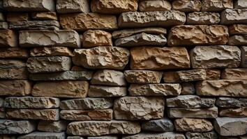 Empty wild stone cladding wall texture background, copy space. photo
