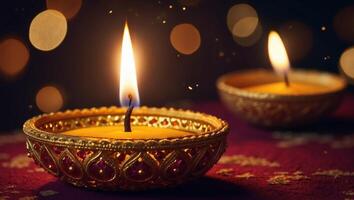 Happy diwali illustration Festive diwali, Design with lamp, golden lights, colorful background. photo