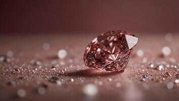 A pink diamond sits prominently on a textured pink background, showcasing its elegance and brilliance. photo