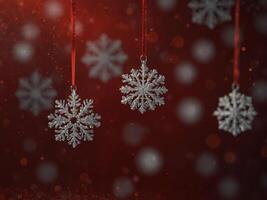 Abstract Christmas Snowflakes On Red Background. photo