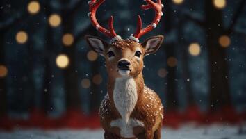 Add some festive cheer to your project with an animated Christmas deer With its adorable antlers and bright red nose, this cute character will light up your holiday designs. photo