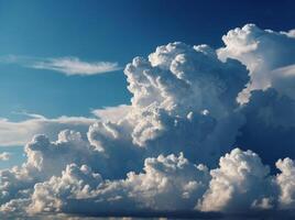 An expansive azure canvas dotted with fluffy cumulus clouds evokes a sense of tranquility and awe in the beauty of nature on a bright, sunny day. photo