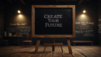 Create your future text on blackboard, business concept background. photo