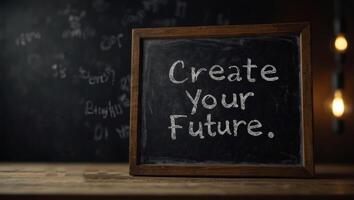 Create your future text on blackboard, business concept background. photo