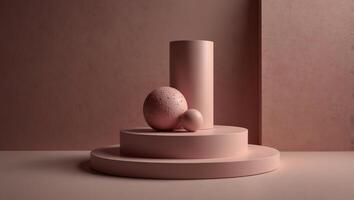 Elegant product podium with gradient pink hues, showcasing items in a minimalistic style for impactful advertisements. photo
